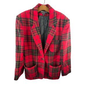 Donnybrook Blazer Jacket Size 5/6 Plaid Wool Red Tartan Single Button Retro